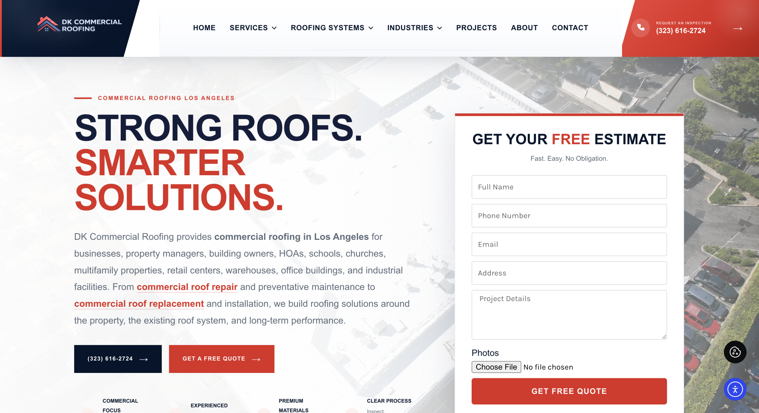 DK Commercial Roofing Los Angeles website designed by Lokal Leads